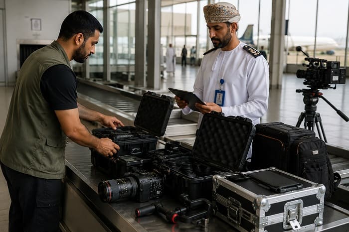 Contrôle douanier du matériel de tournage en Oman